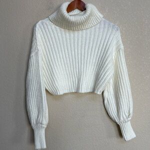 Urban Outfitters UO Cream Cowl Neck Ribbed Knit Cropped Pullover Sweater XS